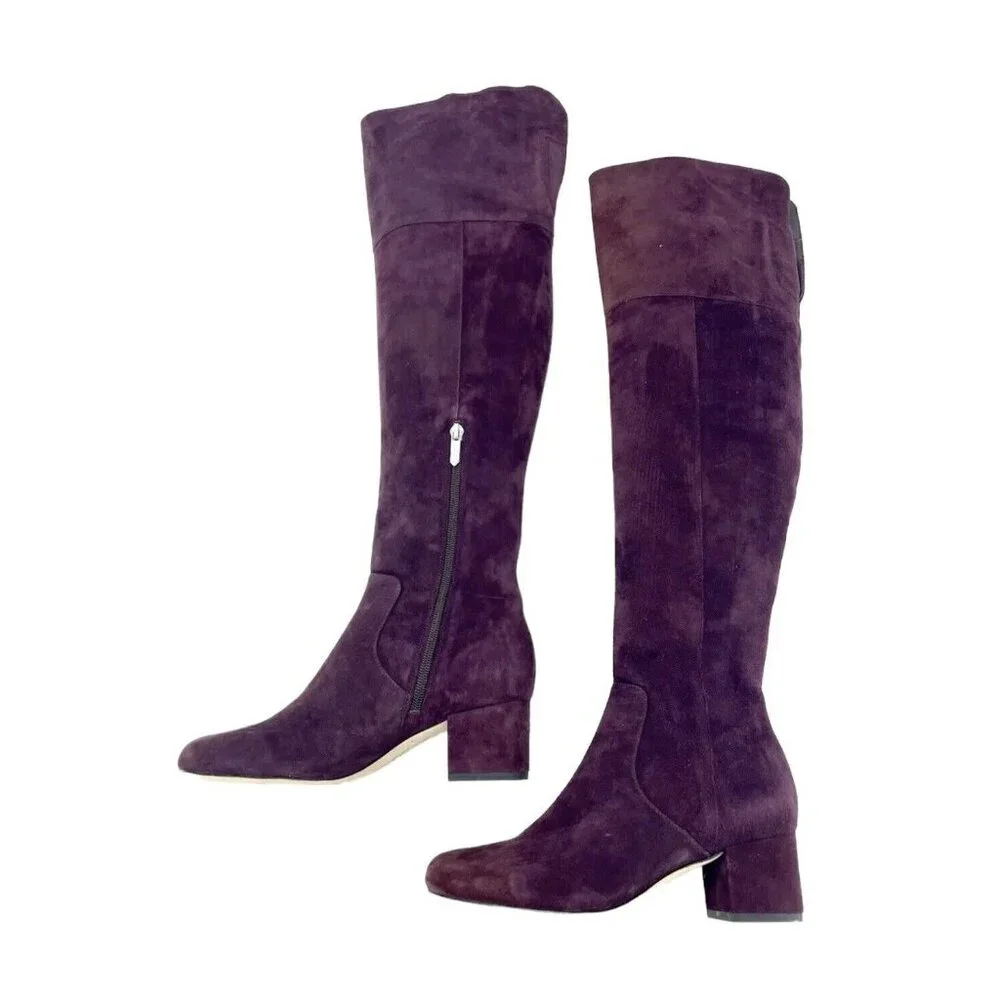 Sam Edelman Elina Suede Leather Over Knee Boots Burgundy Boots Sz 6 New